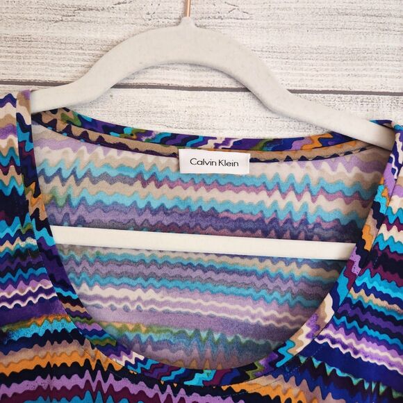 Calvin Klein S multicolor 70s strip long sleeeve jersey long dress - Picture 3 of 7